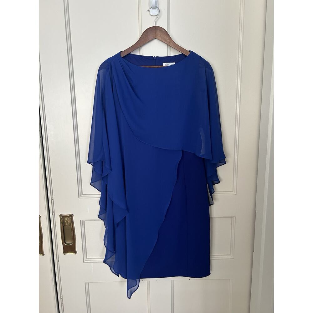 Eliza J Sheer Overlay Sheath Dress Womens Size 8 Blue Classic Party NWT